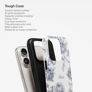 Funda personalizada con diseño de toile azul para iPhone 17, 16, 15, 14 y 13, funda con nombre personalizado para Samsung S23, funda coqueta, funda personalizada para iPhone imagen 2
