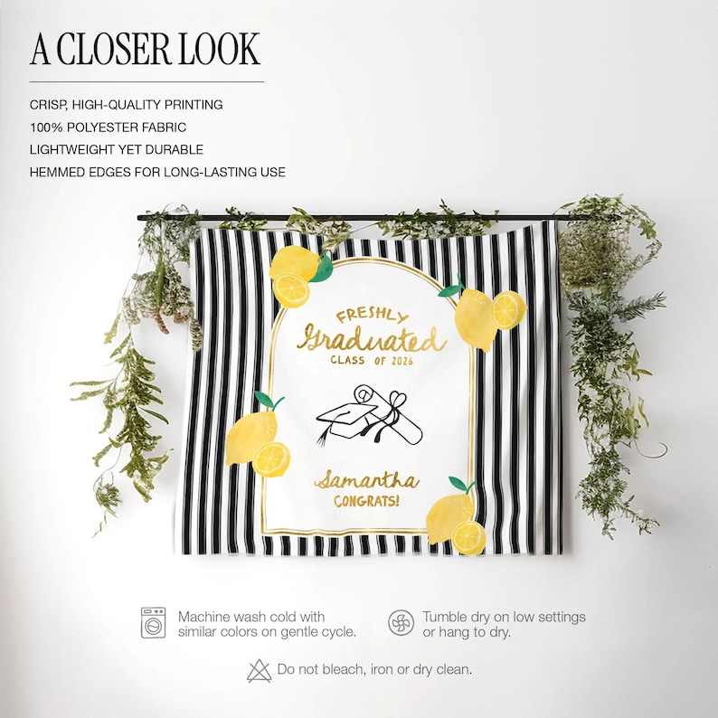 Lemon Grad Backdrop Custom Freshly Graduated Banner Lemon Tapestry Class of 2026 Graduation ...