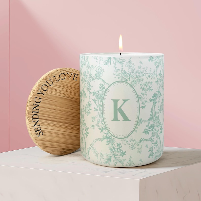 Vela personalizada con nombre de Toile para amiga, vela personalizada, regalo con monograma para novia, velas para dama de honor, vela para mamá, vela para hermana Mint, Engraved Lid