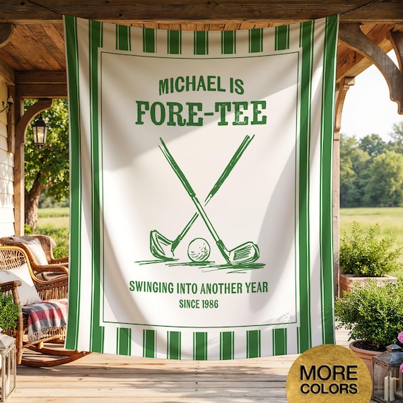 Fore-Tee Tapestry Personalized 40th Birthday Banner Golf Birthday Banner 40th Birthday Decor Vintage Golfer Party Decor Birthday for Him