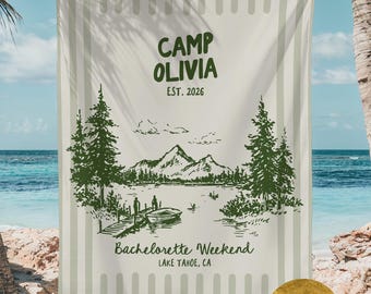 Camp Bachelorette Banner Personalized Lake Bachelorette Banner Cabin Camping Sign Summer Bachelorette Party Decor Beach Coastal Tapestry