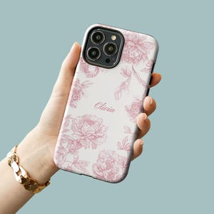 Funda personalizada con diseño de toile azul para iPhone 17, 16, 15, 14 y 13, funda con nombre personalizado para Samsung S23, funda coqueta, funda personalizada para iPhone Soft Blush
