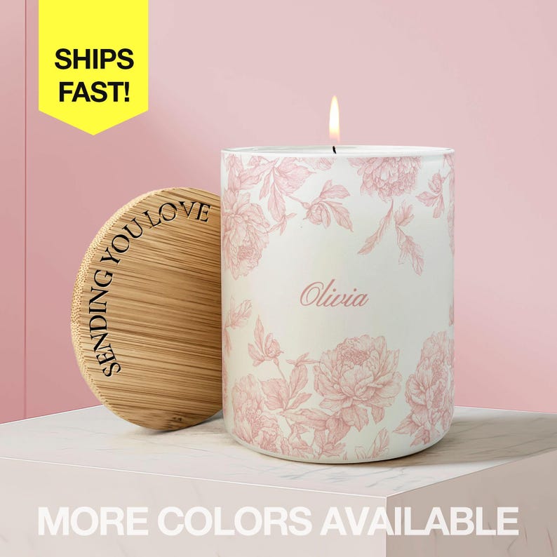 Floral Candle Gift, Personalized Name Candle For Friend Candle Custom Gift, Luxury Candle For Her Mom Candle For Sister, Scented Soy Candle image 1
