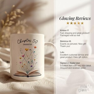 50th Birthday Mug With Name Personalized 50th Birthday Gift For Women Custom Birthday Coffee Cup Chapter 50 Book Lover Birthday Gift For Her White 11oz