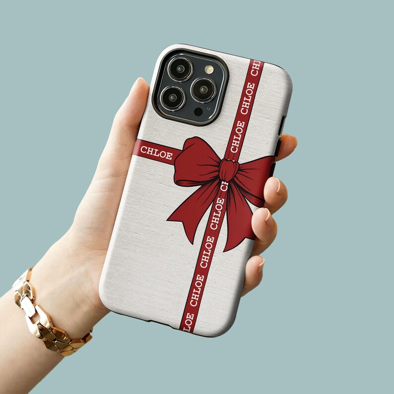 Schwarze Schleife Personalisierte Telefon Hülle für iPhone 16 15 14 13, Benutzerdefinierte Name Telefon Fall für Samsung S23, Kokette Phonecase, kundenspezifische iPhone Fall Red