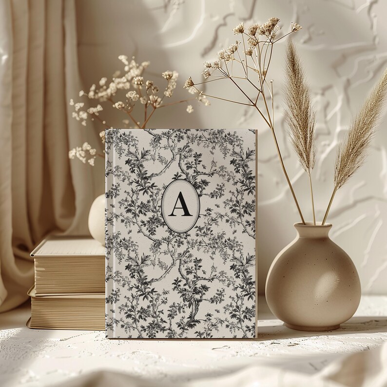 Customized Monogram Notebook for women, Personalized Toile Journal, Customizable Journal, Bridesmaid Proposal, Initial Notebook for Mom Gift White