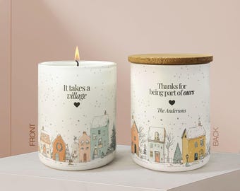 Teacher Christmas Gift Thank You Gift Candle Custom Christmas Candle For Teacher Personalized Gift For Nanny Gift, It Takes a Village Candle