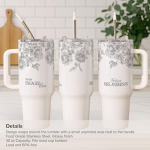 Personalized Bride Tumbler For Bride, Custom Engaged Tumbler 40oz, Future Mrs Tumbler, Engagement Tumbler Gift For Bride, Bridal Travel Mug image 4