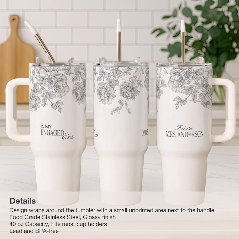 Personalized Bride Tumbler For Bride, Custom Engaged Tumbler 40oz, Future Mrs Tumbler, Engagement Tumbler Gift For Bride, Bridal Travel Mug image 4