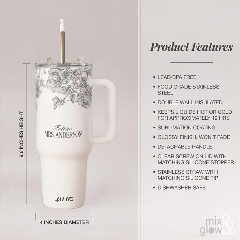 Personalized Bride Tumbler For Bride, Custom Engaged Tumbler 40oz, Future Mrs Tumbler, Engagement Tumbler Gift For Bride, Bridal Travel Mug Gray