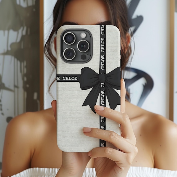 Black Bow Personalized Phone Case for iPhone 16 15 14 13, Custom Name Phone Case For Samsung S23, Coquette Phonecase, Custom iphone Case