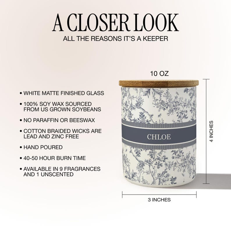 Toile Personalized Name Candle For Friend Candle Custom Gift, Luxury Candle For Her Mom Candle For Sister, Soy Candle Scented Candle Gift image 8