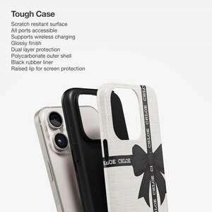 Schwarze Schleife Personalisierte Telefon Hülle für iPhone 16 15 14 13, Benutzerdefinierte Name Telefon Fall für Samsung S23, Kokette Phonecase, kundenspezifische iPhone Fall Bild 2