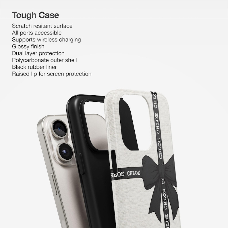 Schwarze Schleife Personalisierte Telefon Hülle für iPhone 16 15 14 13, Benutzerdefinierte Name Telefon Fall für Samsung S23, Kokette Phonecase, kundenspezifische iPhone Fall Bild 2