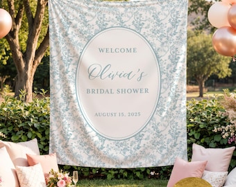 Bridal Shower Welcome Sign Chinoiserie Tapestry Personalized Toile Floral Bridal Shower Signs Backdrop Bridal Brunch Decor Banner Wedding