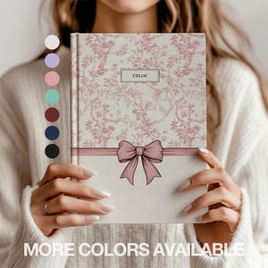 Pink Toile Personalized Journal, Customized Coquette Bow Notebook, Custom Name Journal, Bridesmaid Proposal Gift, Wedding Bridal Party Gift