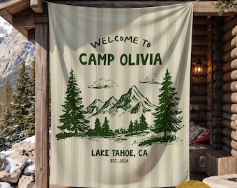 Bienvenida al campamento Tapiz personalizado Campamento Despedida de soltera Pancarta Lago Despedida de soltera Fin de semana Decoraciones Camping Decoración Fiesta de despedida de soltera Letrero