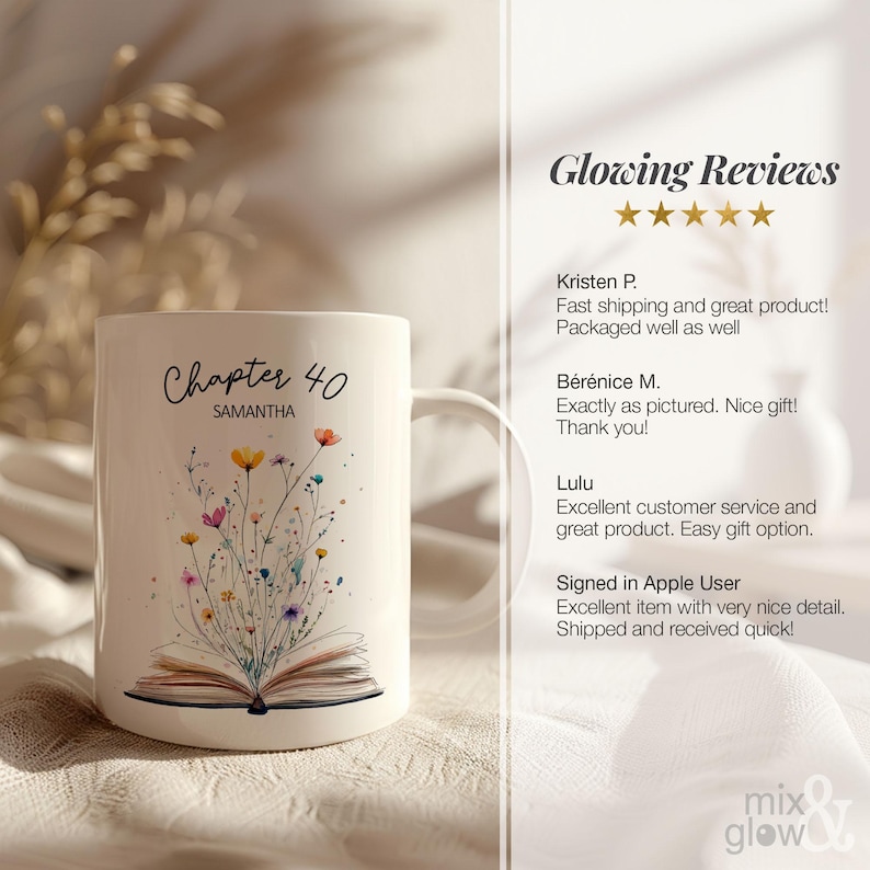 40th Birthday Mug With Name Personalized 40th Birthday Gift For Women Custom Birthday Coffee Cup Chapter 40 Book Lover Birthday Gift For Her White 11oz