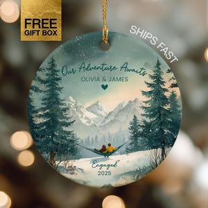 Our Adventure Awaits Ornament Personalized Forest Ornament For Hiking Couple Mountain Engaged Ornament Just Engaged Keepsake Engagement Gift