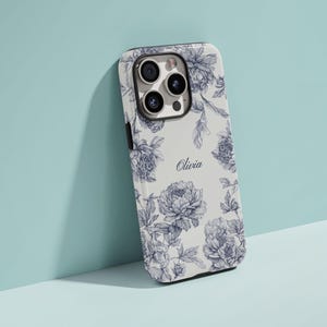 Funda personalizada con diseño de toile azul para iPhone 17, 16, 15, 14 y 13, funda con nombre personalizado para Samsung S23, funda coqueta, funda personalizada para iPhone imagen 8