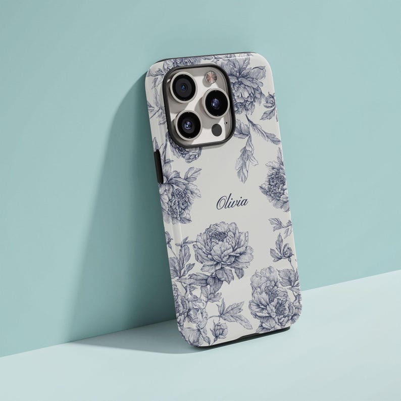 Funda personalizada con diseño de toile azul para iPhone 17, 16, 15, 14 y 13, funda con nombre personalizado para Samsung S23, funda coqueta, funda personalizada para iPhone imagen 8