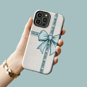 Schwarze Schleife Personalisierte Telefon Hülle für iPhone 16 15 14 13, Benutzerdefinierte Name Telefon Fall für Samsung S23, Kokette Phonecase, kundenspezifische iPhone Fall Mint