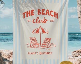 Beach Club Birthday Backdrop Pool Party Banner Beach Birthday Banner Summer Birthday Decor Pool Party Decor Personalized Birthday Tapestry