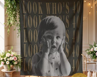 Photo Birthday Banner Personalized 40th Birthday Backdrop Birthday Tapestry Bday Photo Banner Look Who's 40 Vintage 1986 40th Birthday Decor
