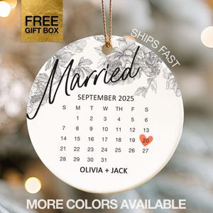 Married Ornament Calendar Gift Personalized Wedding Date Ornament Keepsake Wedding Gift For Newlywed Ornament First Christmas Anniversary