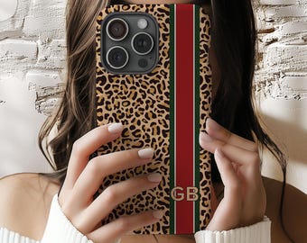 Personalized Leopard Monogram Phone Case For iPhone 16 15 14 13, Custom iphone Case Initial Phone Case For Samsung, Cheetah Print Phonecase