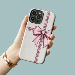 Schwarze Schleife Personalisierte Telefon Hülle für iPhone 16 15 14 13, Benutzerdefinierte Name Telefon Fall für Samsung S23, Kokette Phonecase, kundenspezifische iPhone Fall Pink