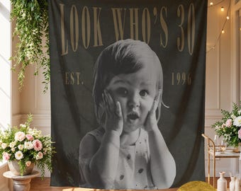 30th Birthday Banner Look Who's 30 Vintage 1996 Personalized 30th Birthday Backdrop Photo Birthday Tapestry Dirty Thirty 30th Birthday Decor