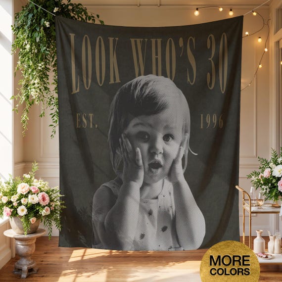 30th Birthday Banner Look Who's 30 Vintage 1996 Personalized 30th Birthday Backdrop Photo Birthday Tapestry Dirty Thirty 30th Birthday Decor