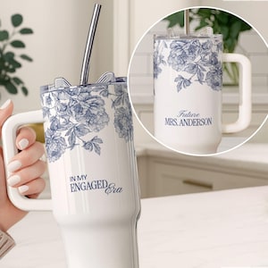Personalized Bride Tumbler For Bride, Custom Engaged Tumbler 40oz, Future Mrs Tumbler, Engagement Tumbler Gift For Bride, Bridal Travel Mug Blue