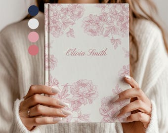 Toile Personalized Journal, Custom Coquette Floral Name Journal, Notebook for women, Chinoiserie Bridal Party Gift For Bridesmaid Proposal