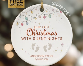 Baby Twin Ornament Our Last Christmas With Silent Nights Twin Pregnancy Announcement Personalized Ornament For Twin Baby Ornament Keepsake
