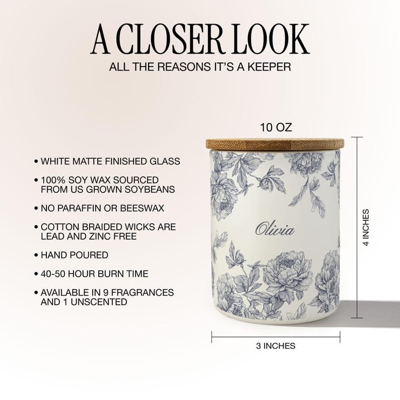 Floral Candle Gift, Personalized Name Candle For Friend Candle Custom Gift, Luxury Candle For Her Mom Candle For Sister, Scented Soy Candle image 7