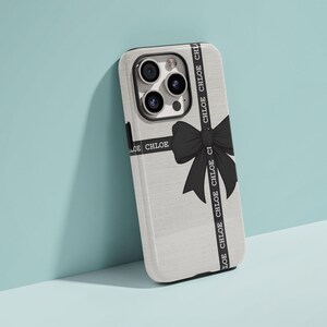 Schwarze Schleife Personalisierte Telefon Hülle für iPhone 16 15 14 13, Benutzerdefinierte Name Telefon Fall für Samsung S23, Kokette Phonecase, kundenspezifische iPhone Fall Bild 6