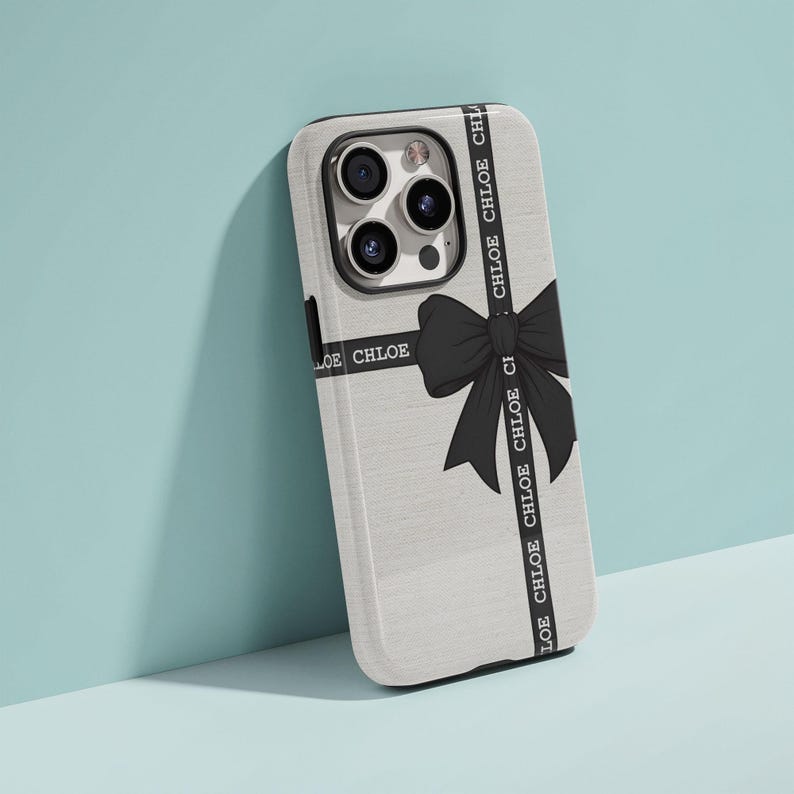 Schwarze Schleife Personalisierte Telefon Hülle für iPhone 16 15 14 13, Benutzerdefinierte Name Telefon Fall für Samsung S23, Kokette Phonecase, kundenspezifische iPhone Fall Bild 6