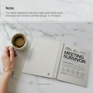 May include: Open spiral notebook with the text "MEETING SURVIVOR" and the author's name, Susan Anderson. The notebook is open to reveal the printed text on the right page. The notebook is 6 inches wide and 8 inches high.