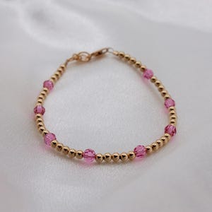 October Birth Stone Bracelet | Gold + Crystal Beads
