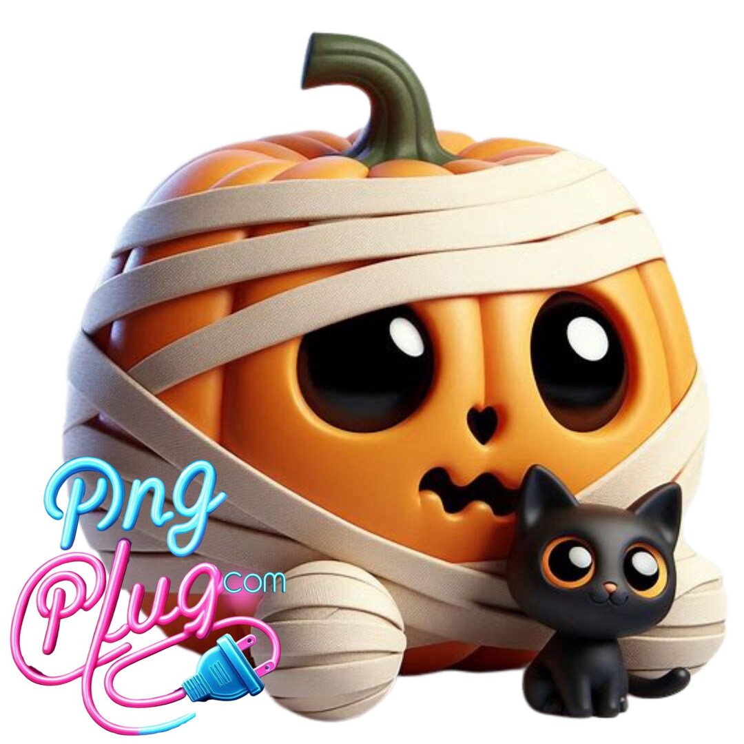 Cute Mummy Pumpkin Black Cat PNG – Adorable Halloween Digital Art for ...
