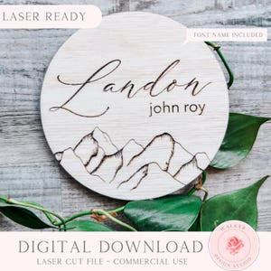 Mountain Baby Name Announcement SVG: Laser Cut Newborn Photo Prop (Digital File)