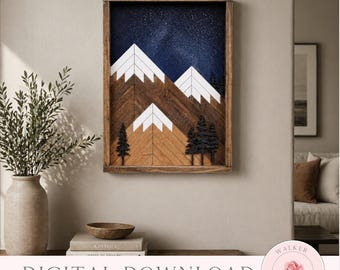 Geometric Mountain Mosaic Laser File, Wood Wall Art Digital Download, Barn Quilt SVG
