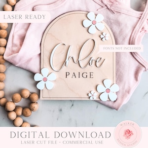 Floral Baby Name Announcement Disc SVG , Newborn Hospital Sign Laser File, Newborn Laser File Digital Download