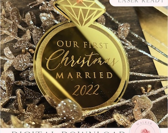 First Christmas Married Ornament SVG: Engaged Ring Design Laser File (Digital Download)