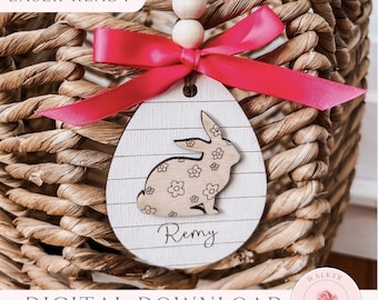 Daisy Easter Egg Bunny Basket Tag Digital Download File, SVG for Laser Engravers