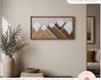 Mountain Wood Mosaic SVG Laser File, Geometric Wall Art Digital Download