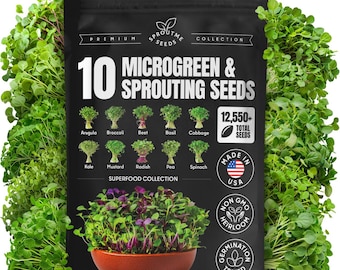 Microgreens & Sprouting Seeds Variety Pack, 10 Varieties, Non-GMO, 12550+ Seeds