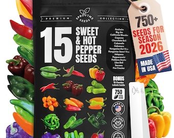 Sweet & Hot Pepper Seeds Variety Pack: 15 Heirloom Non-GMO Varieties + Plant Markers
